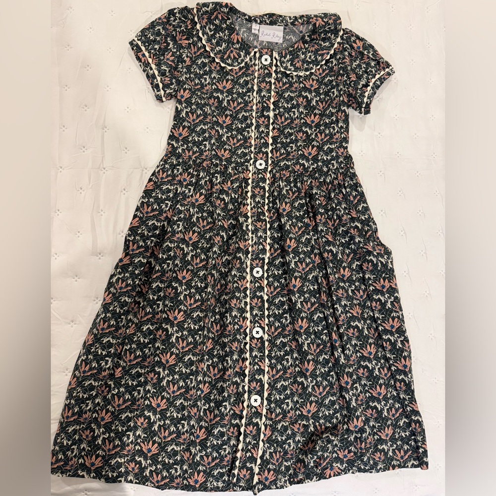 NEW Rachel Riley Floral Button-Front Dress, With Pink Accent